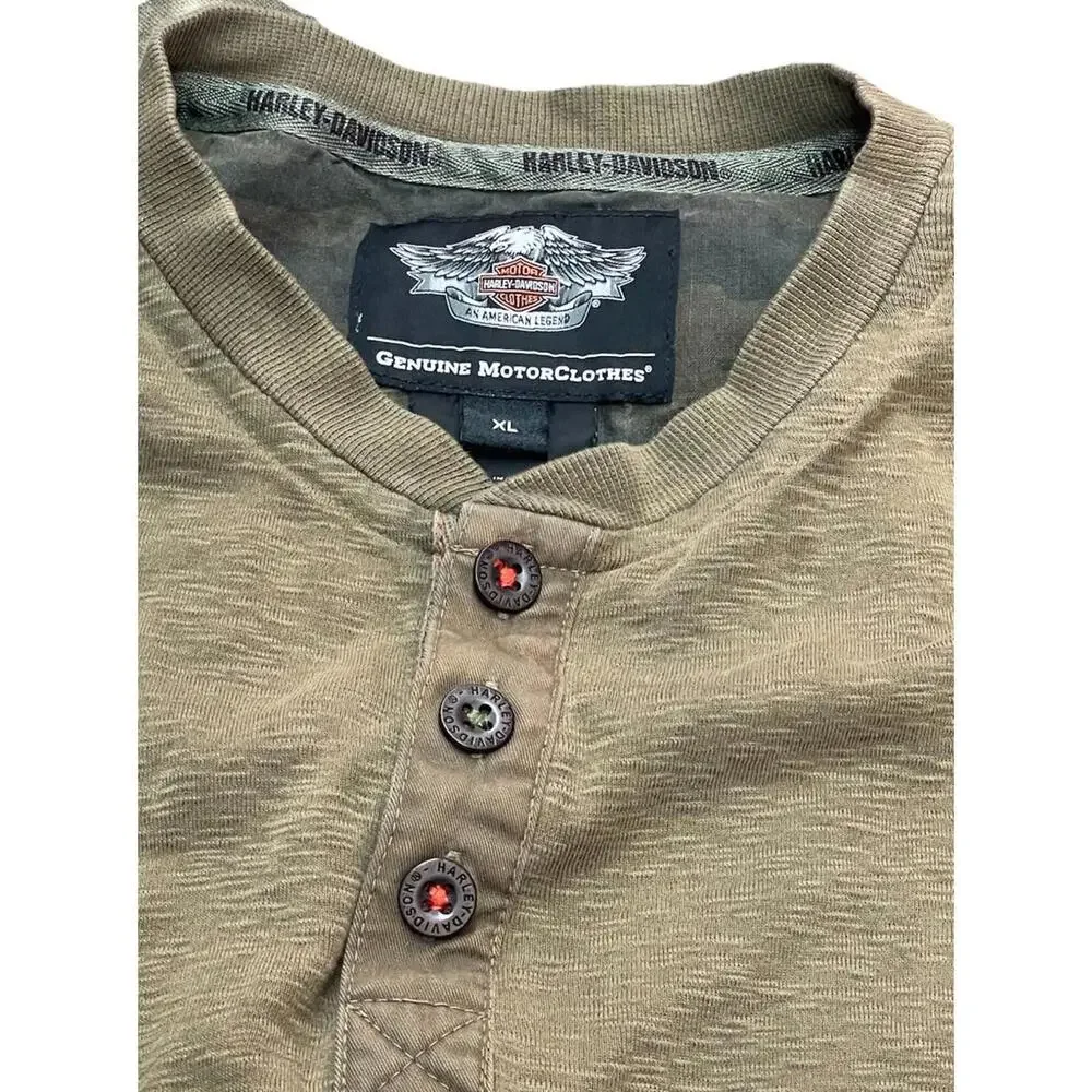 Mens Harley Davidson Motorcycles Long Sleeve Henley Button Up Logo‎ Shirt XL H12